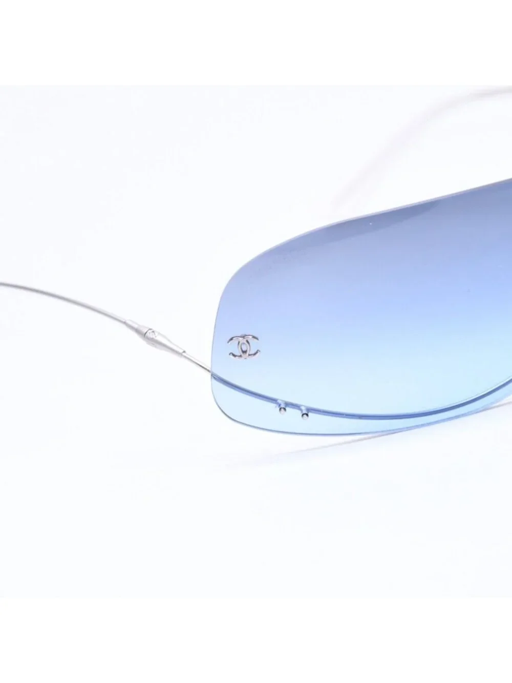 Chanel Shield Sunglasses Eyewear 125 CC Logo Faux Pearl Blue